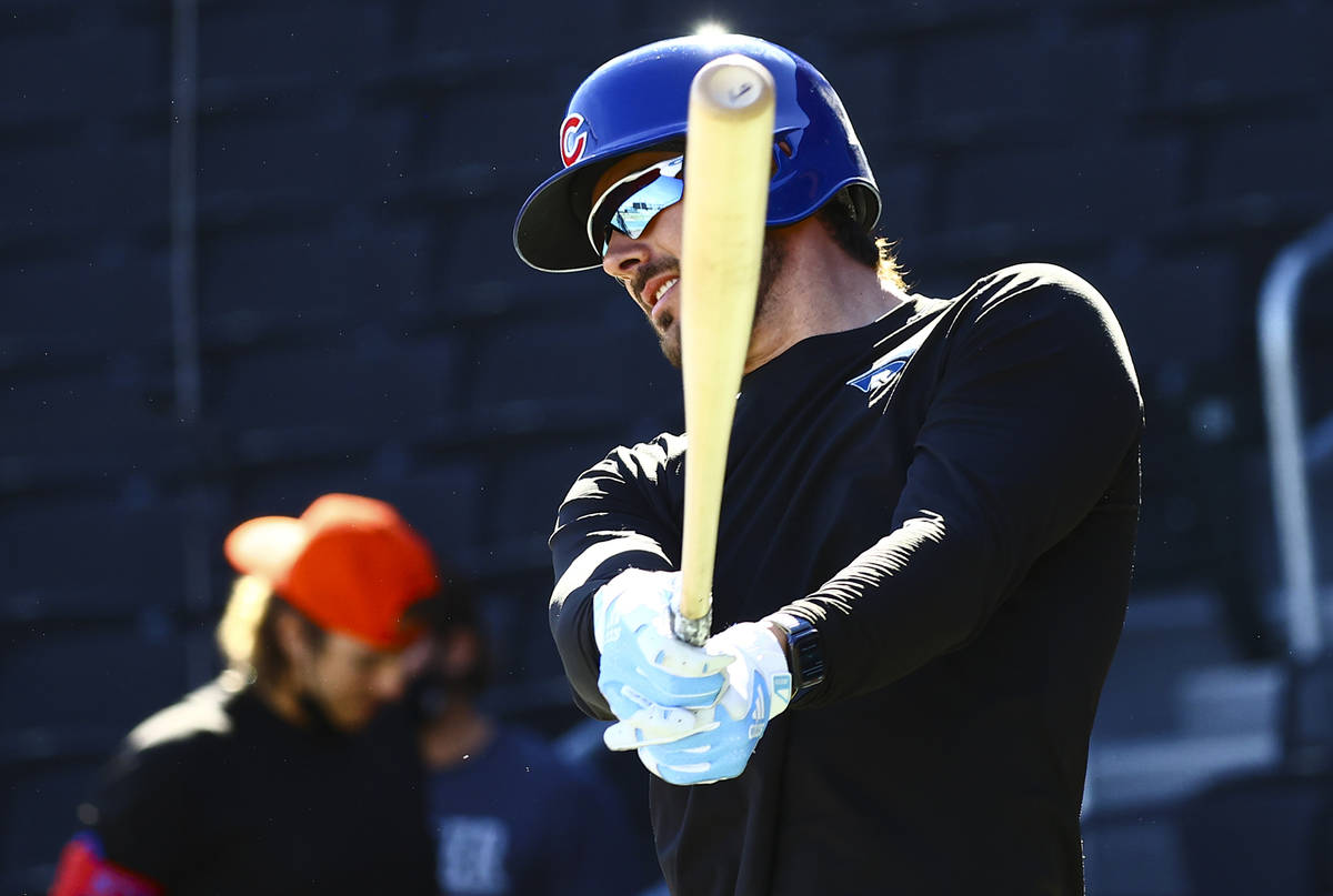 Chicago Cubs' Kris Bryant participates in batting practice at the Las Vegas Ballpark in Las Veg ...