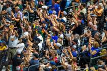 Las Vegas Aviators fans cheer for the "Simba Cam" while battling the Sacramento River ...