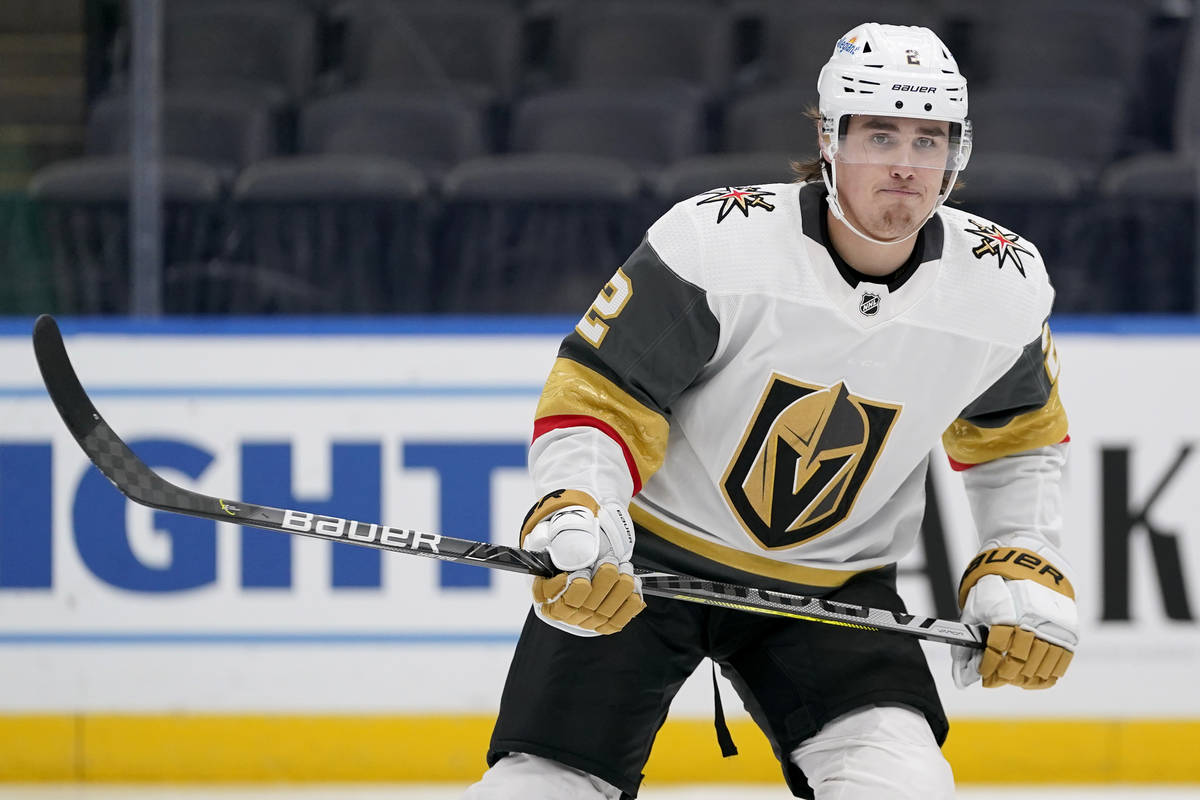 Vegas Golden Knights' Zach Whitecloud in action during the second period of an NHL hockey game ...