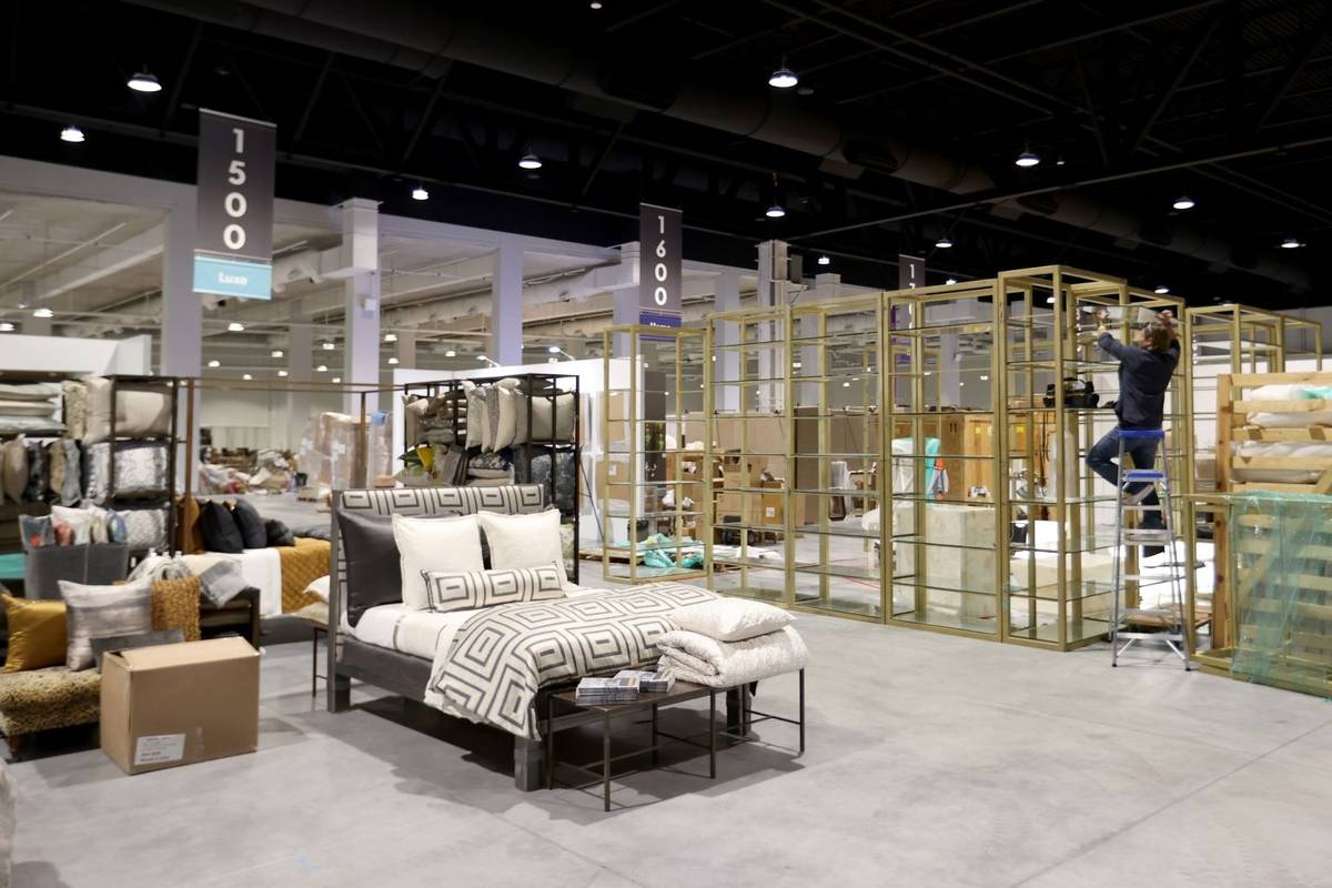 Gift and home temporary exhibitors set up for the Las Vegas Market after a ribbon-cutting cerem ...