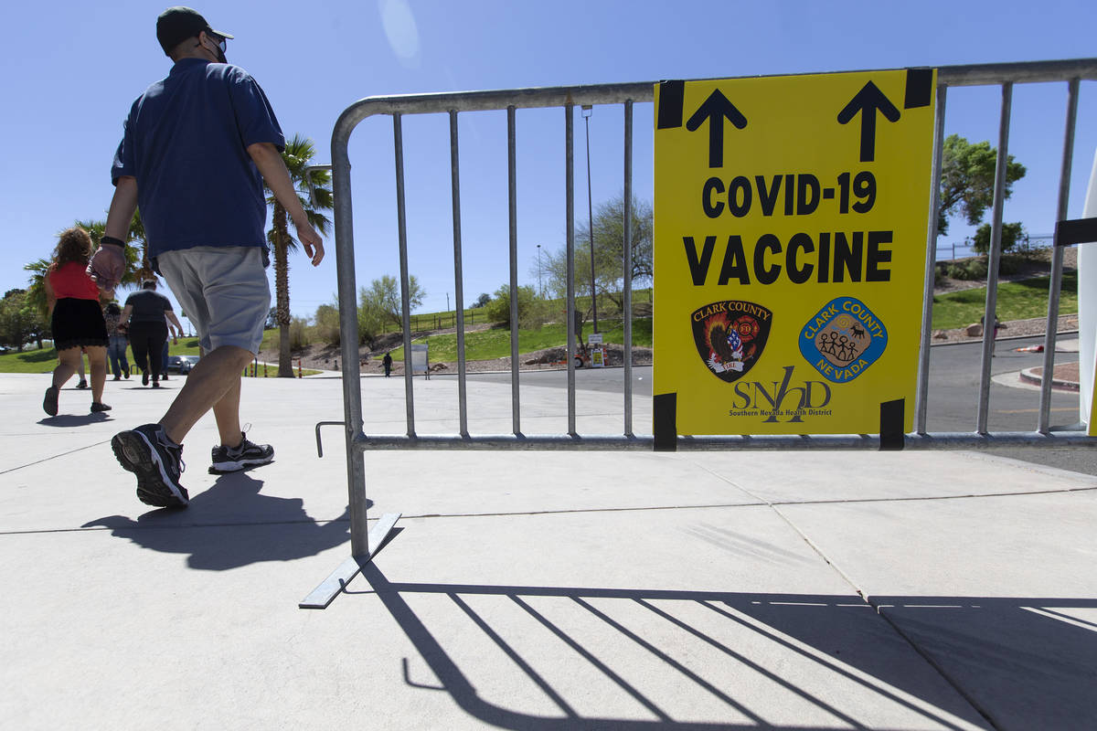 The vaccine site at Cashman Center is open on Saturday, April 10, 2021, in Las Vegas. (Ellen Sc ...