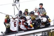 The Golden Knights get into an altercation with the Arizona Coyotes during the third period of ...