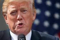 FILE - In this Monday, Oct. 23, 2017 file photo, President Donald Trump speaks during a joint s ...