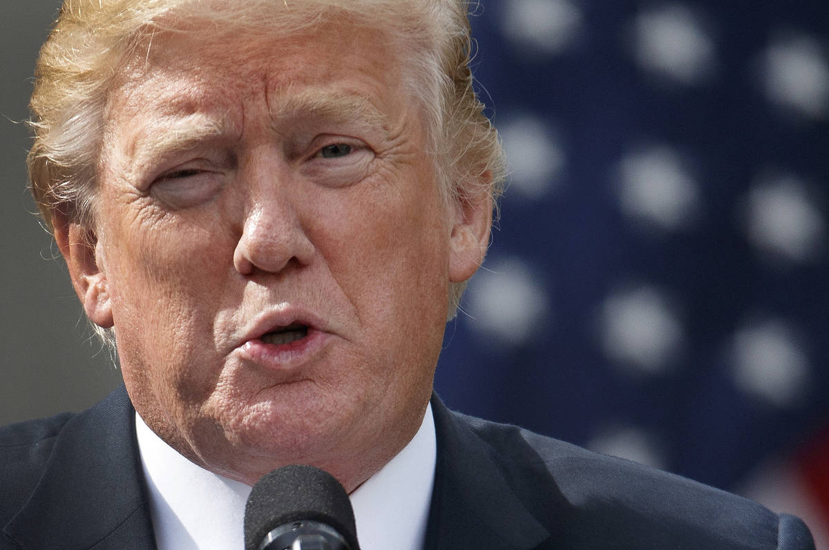 FILE - In this Monday, Oct. 23, 2017 file photo, President Donald Trump speaks during a joint s ...