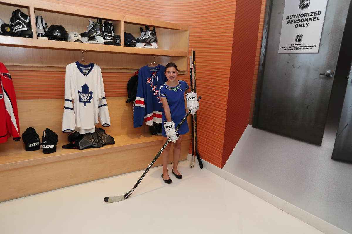 New York Rangers fan Sabrina Solomon visits NHL headquarters in New York on Aug. 18, 2017. Her ...