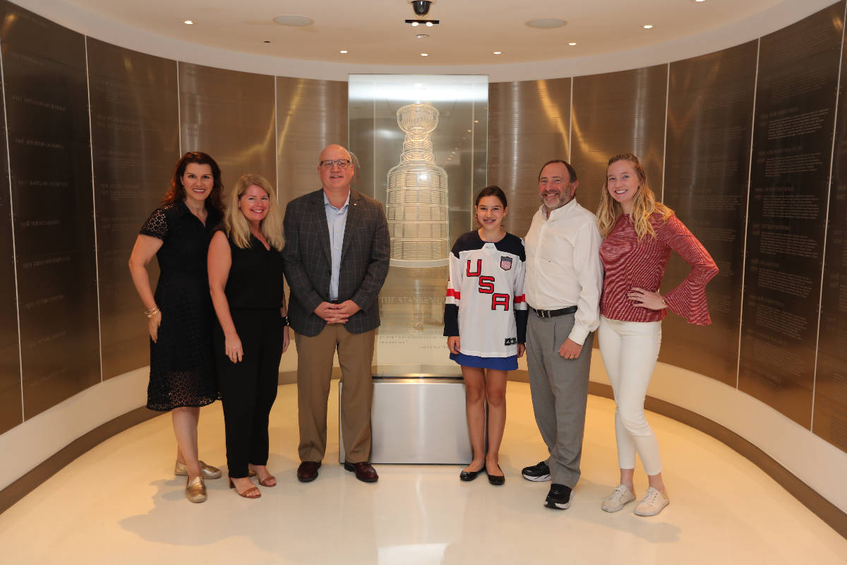 New York Rangers fan Sabrina Solomon visits NHL headquarters in New York on Aug. 18, 2017. Her ...