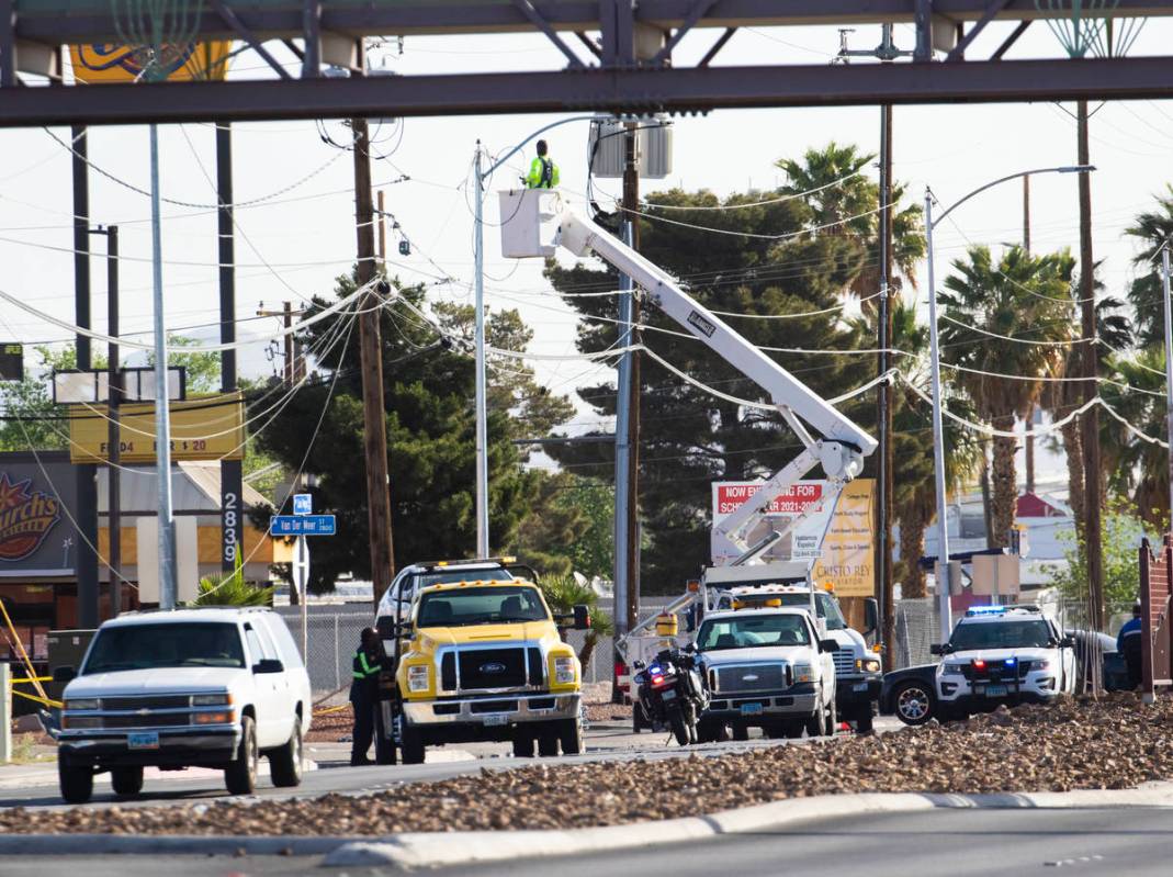North Las Vegas police are investigating the death of a man found near a bus stop along Las Veg ...