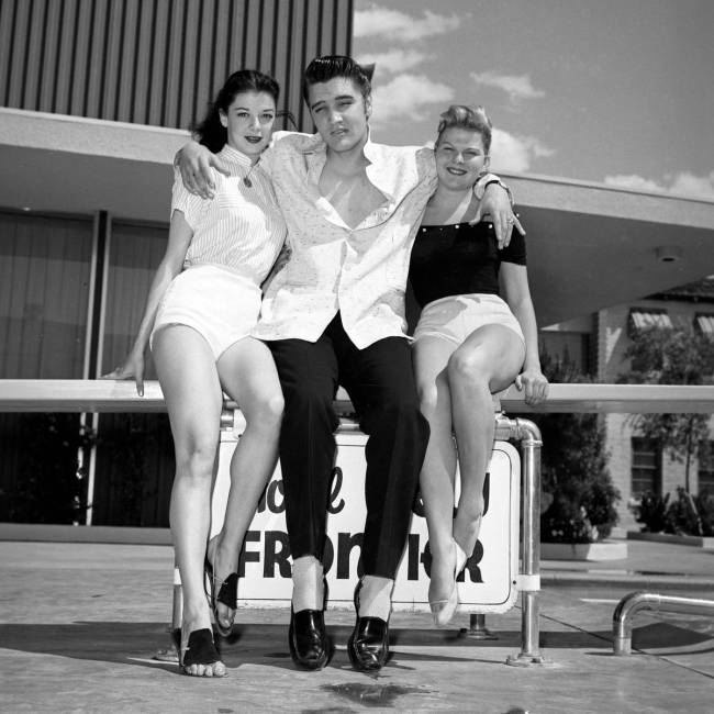 Elvis Presley poses for publicity photos at the New Frontier swimming pool. (Jerry Abbott/Las V ...