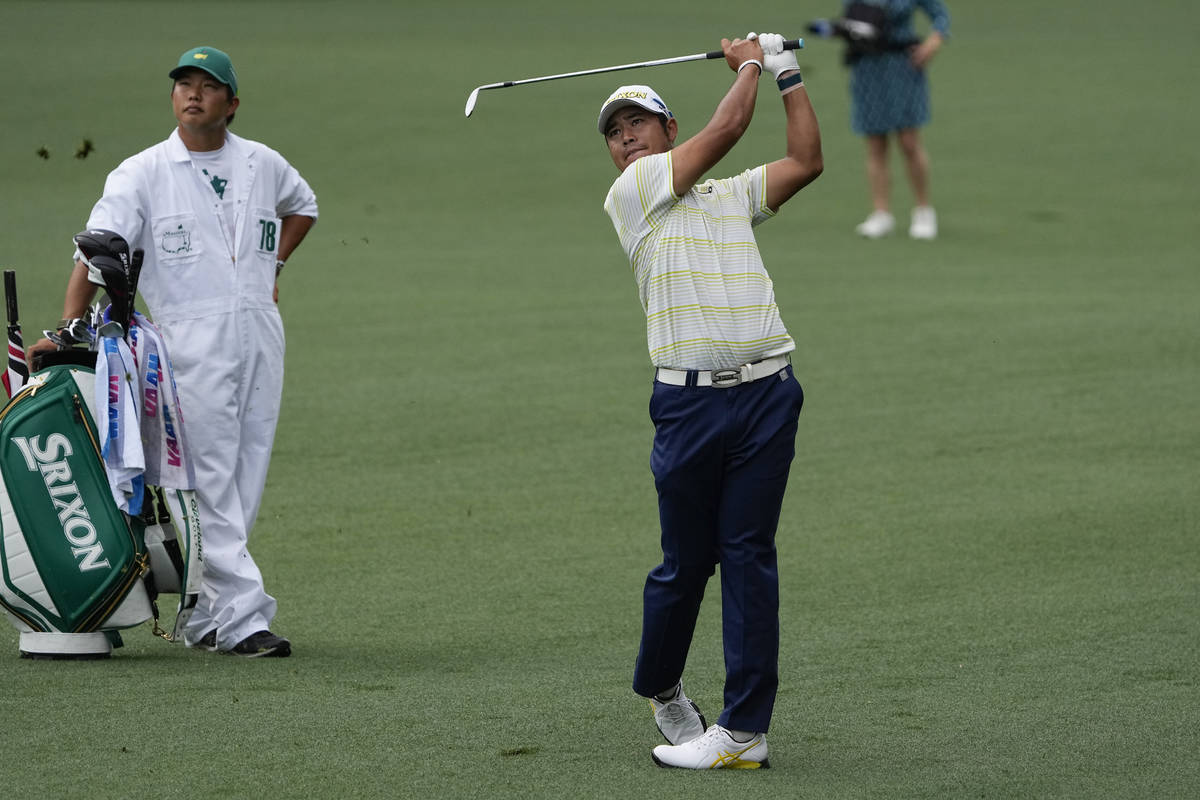 Hideki Matsuyama, of Japan, during the final round of the Masters golf tournament on Saturday, ...