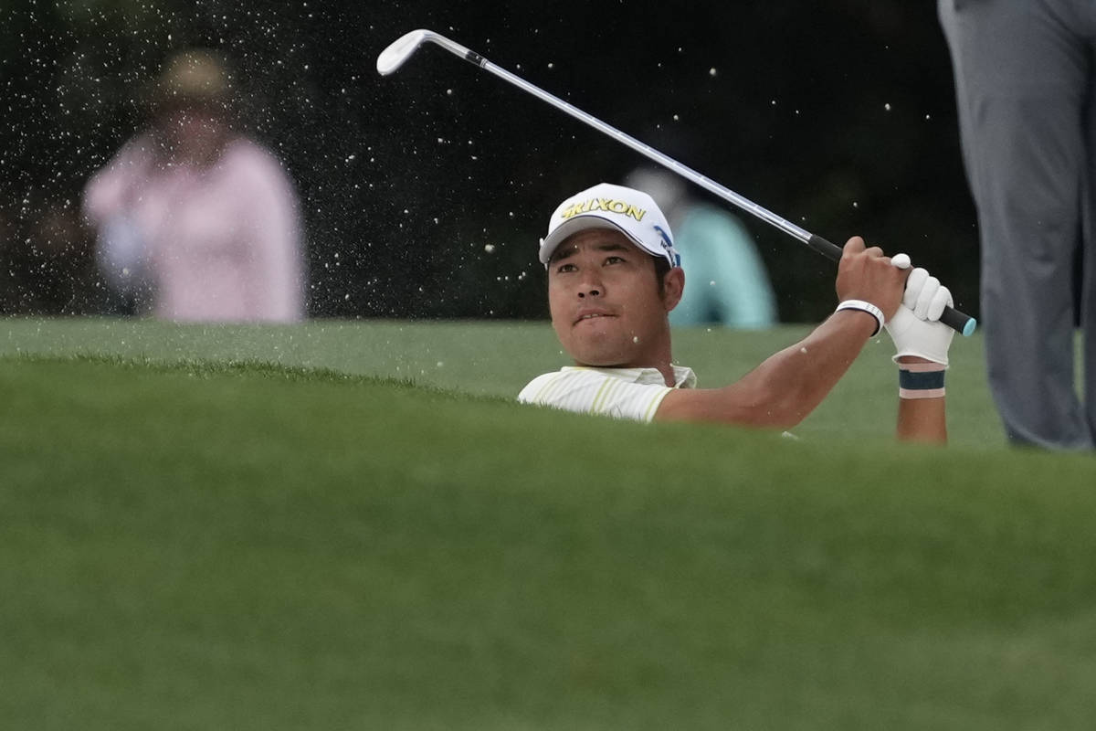 Hideki Matsuyama, of Japan, during the third round of the Masters golf tournament on Saturday, ...