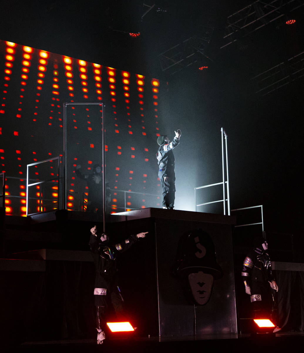 The Jabbawockeez perform in their production, "Timeless," at the MGM Grand Garden Are ...