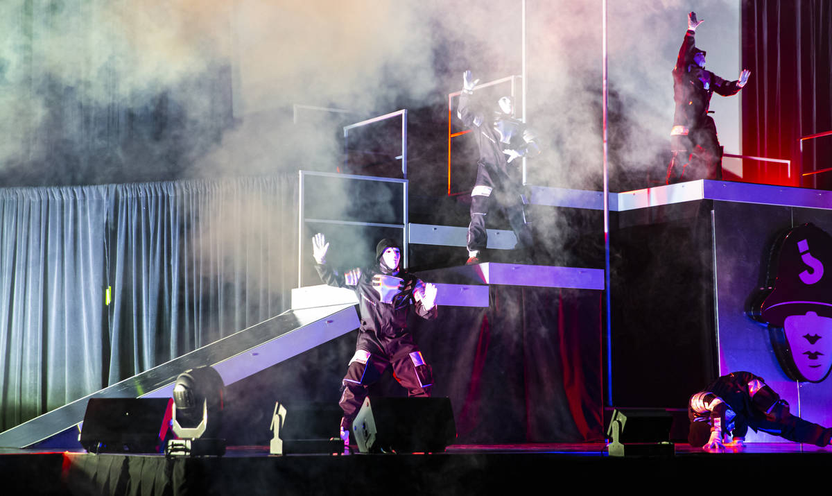 The Jabbawockeez perform in their production, "Timeless," at the MGM Grand Garden Are ...