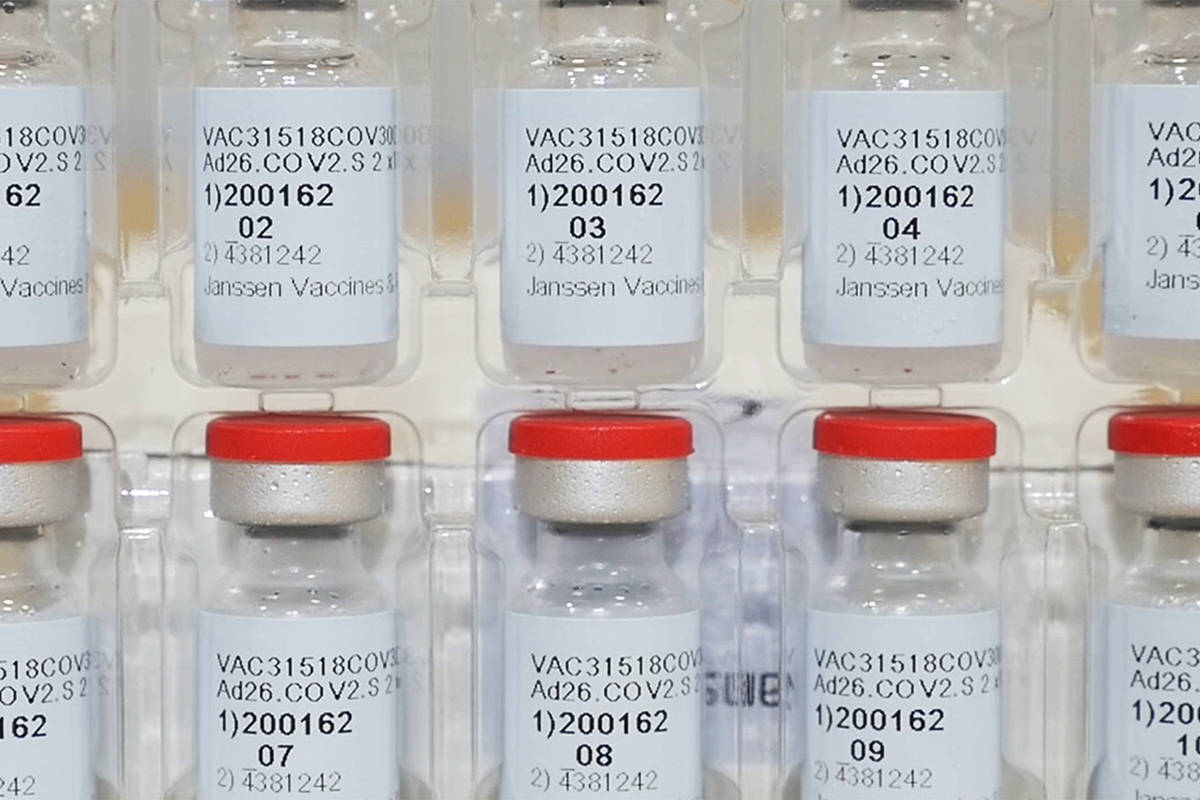 This Dec. 2, 2020, file photo provided by Johnson & Johnson shows vials of the COVID-19 vaccine ...