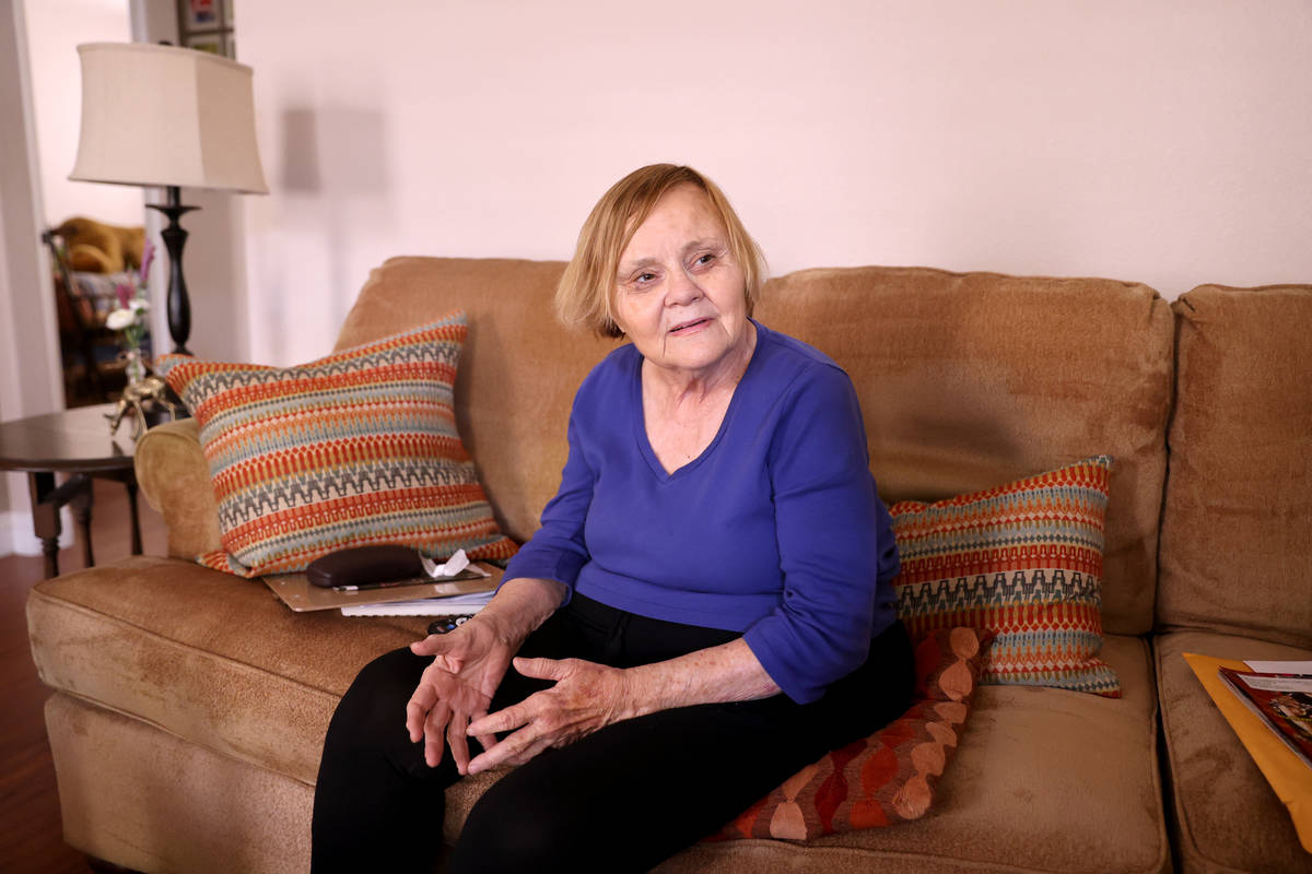 Darlene Blose, 77, talks to a reporter at her Las Vegas home Tuesday, April 13, 2021. Blose rec ...