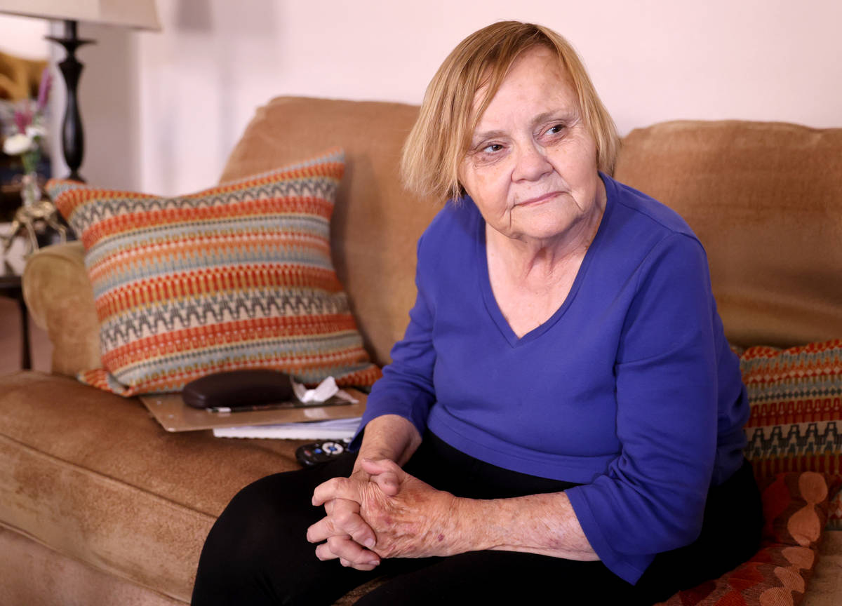 Darlene Blose, 77, talks to a reporter at her Las Vegas home Tuesday, April 13, 2021. Blose rec ...