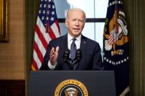 President Joe Biden speaks from the Treaty Room in the White House on Wednesday, April 14, 2021 ...