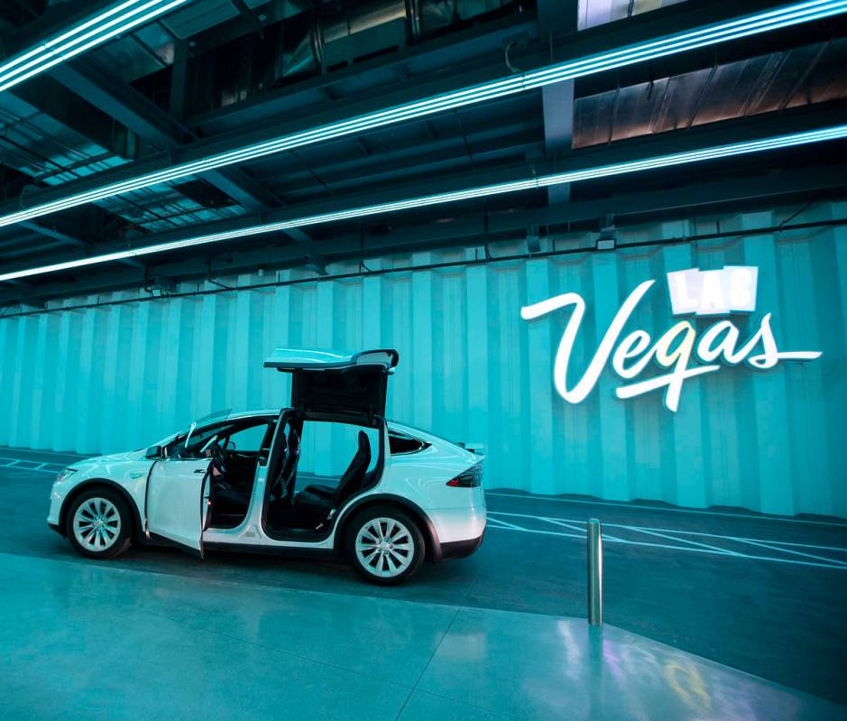 Central Station of the Boring Company’s Convention Center Loop is seen during a media to ...
