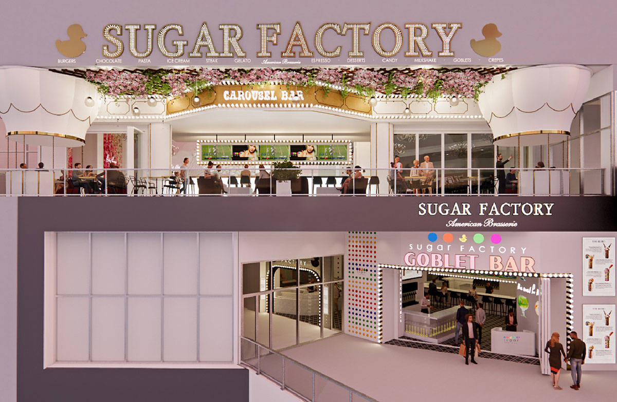 A drawing of the entrance to the Sugar Factory scheduled to open at Harmon Street and Las Vegas ...
