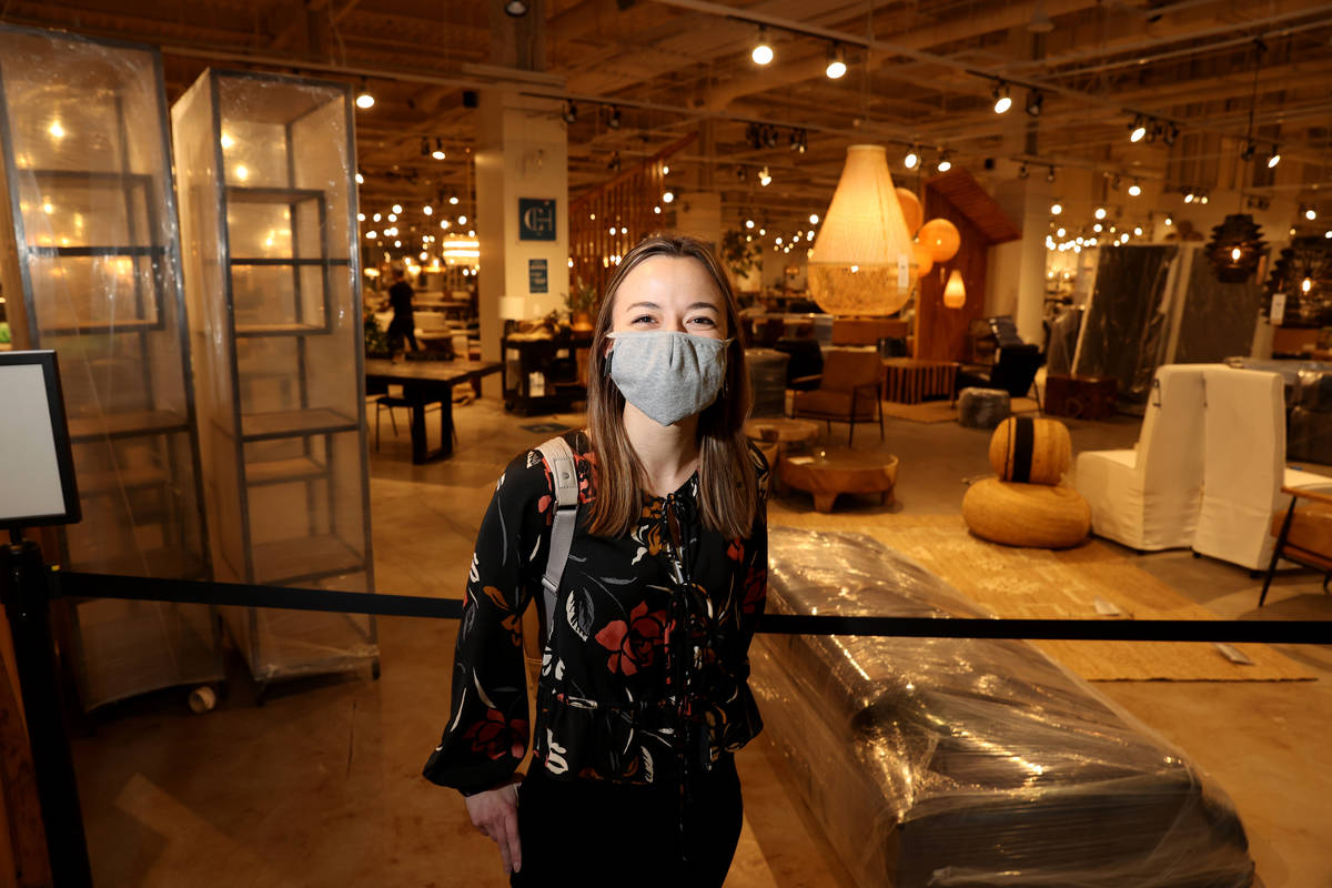 Paige Breidenbach of Fargo, N.D. on the final day of the Las Vegas Market trade show at the Wor ...