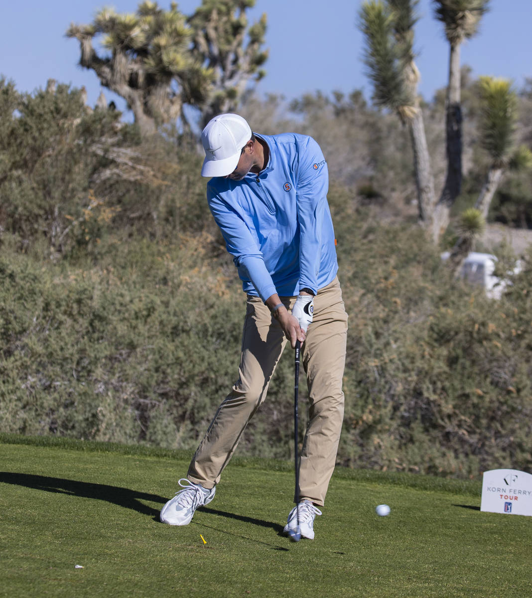 Jay McLuen of Forsyth, Ga., hits his drive during the first round of the MGM Championships at P ...