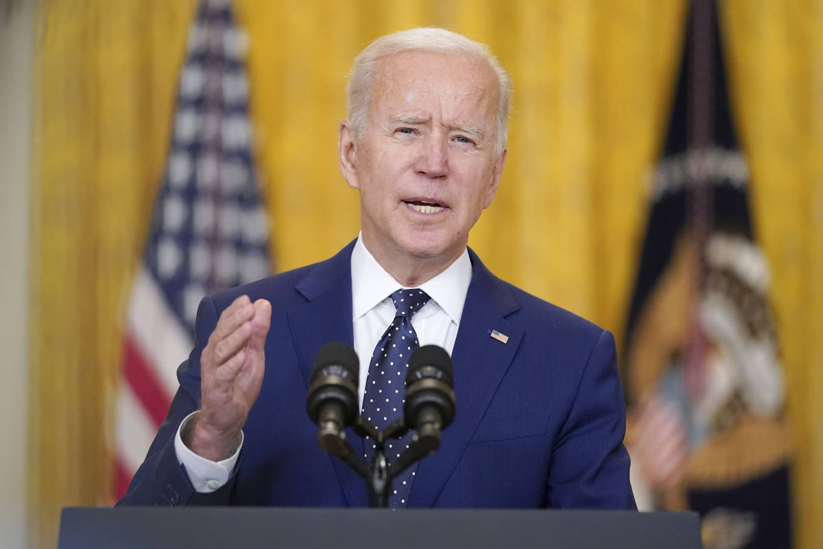 President Joe Biden speaks about Russia in the East Room of the White House, Thursday, April 15 ...