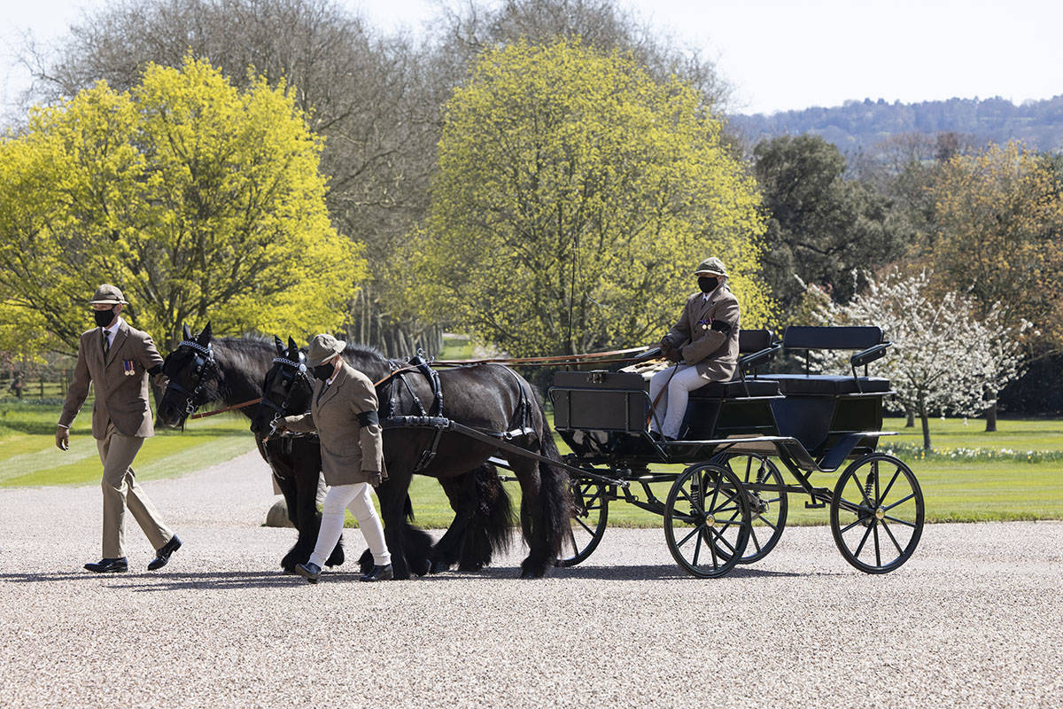 The pony and trap belonging to Prince Philip, with his whip and gloves in his place, is seen ou ...