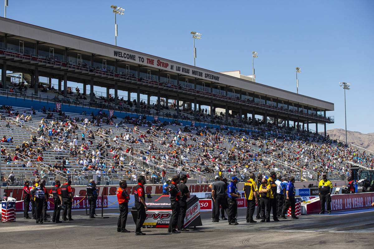 Fans attend the Denso Spark Plugs NHRA Four-Wide Nationals at The Strip at the Las Vegas Motor ...