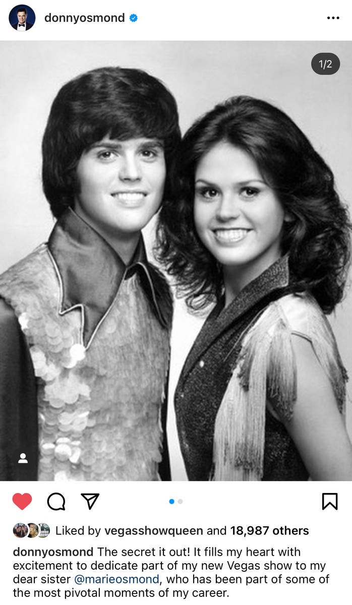 Donny Osmond to dedicate part of Las Vegas Strip show to Marie | Kats |  Entertainment | Entertainment Columns