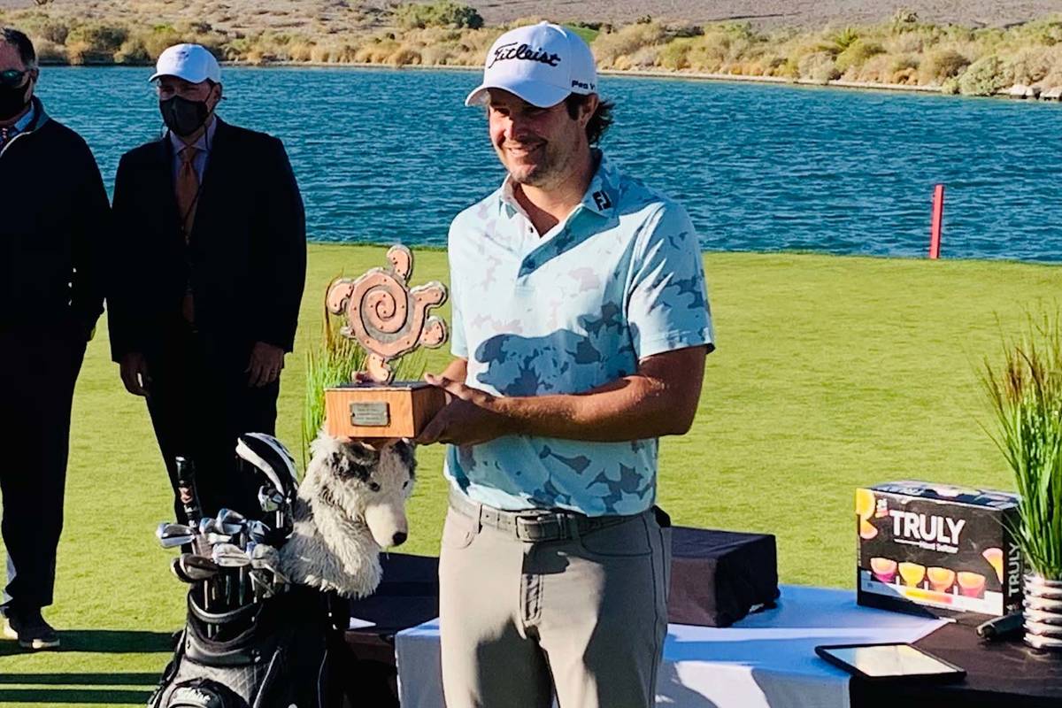 Peter Uihlein celebrates after winning the Korn Ferry Tour's MGM Resorts Championship on Sunday ...