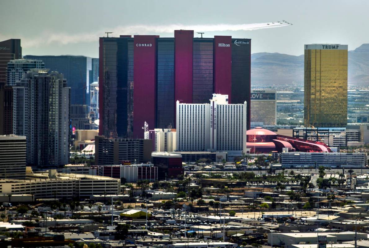 The Thunderbirds fly over the west hills on their return to Nellis AFB as seen from the Legacy ...