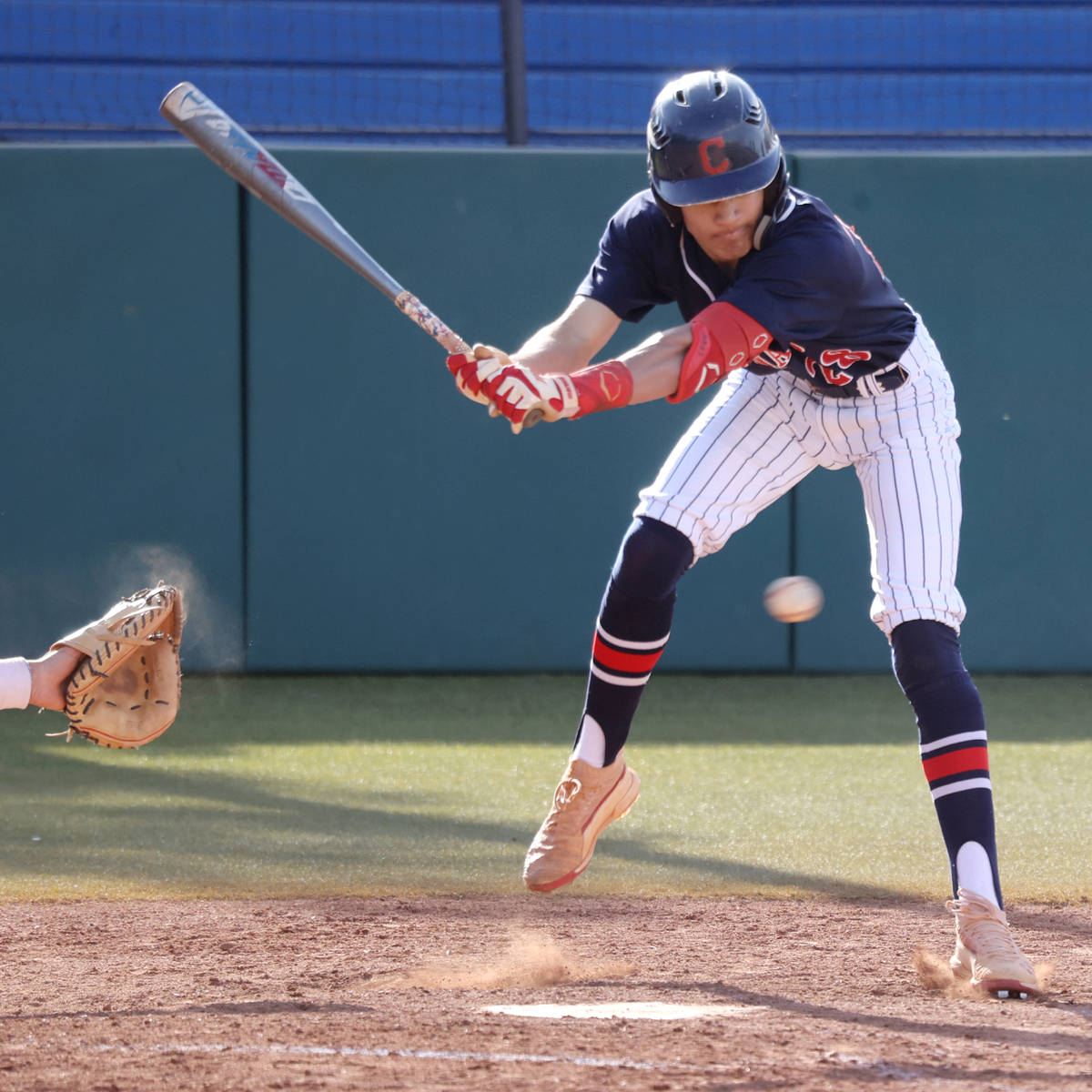 Coronado's Mason McCormack (28) moves away from a pitch against Bishop Gorman in the fifth inni ...