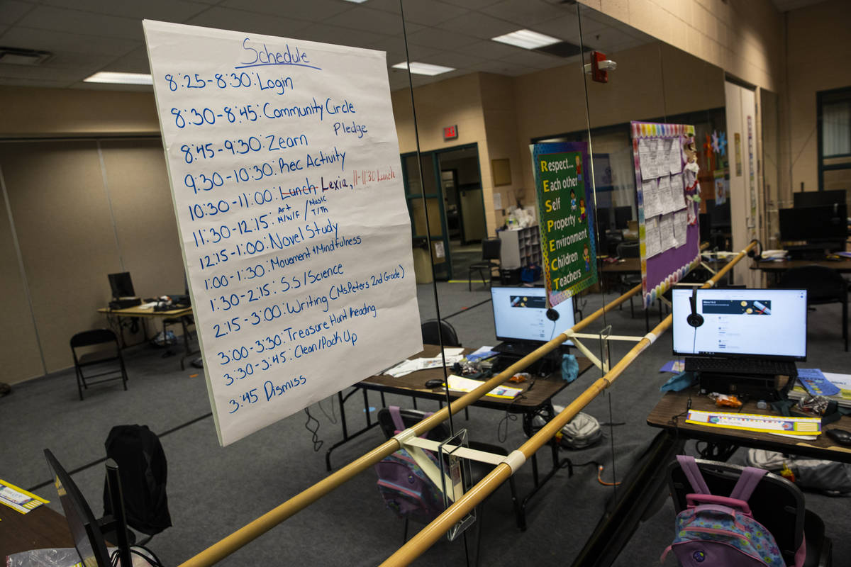 A schedule in a classroom at the Southern Nevada Urban Micro Academy at Silver Mesa Recreation ...