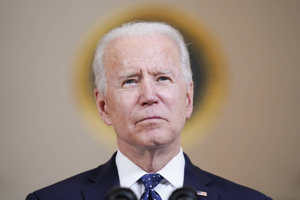 President Joe Biden speaks Tuesday, April 20, 2021, at the White House in Washington, after for ...
