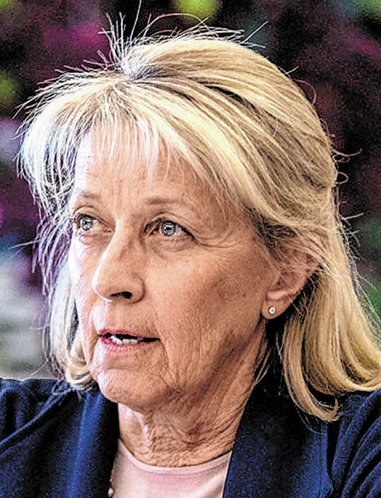 Nevada Secretary of State Barbara Cegavske speaks to Governor Steve Sisolak during an audit com ...
