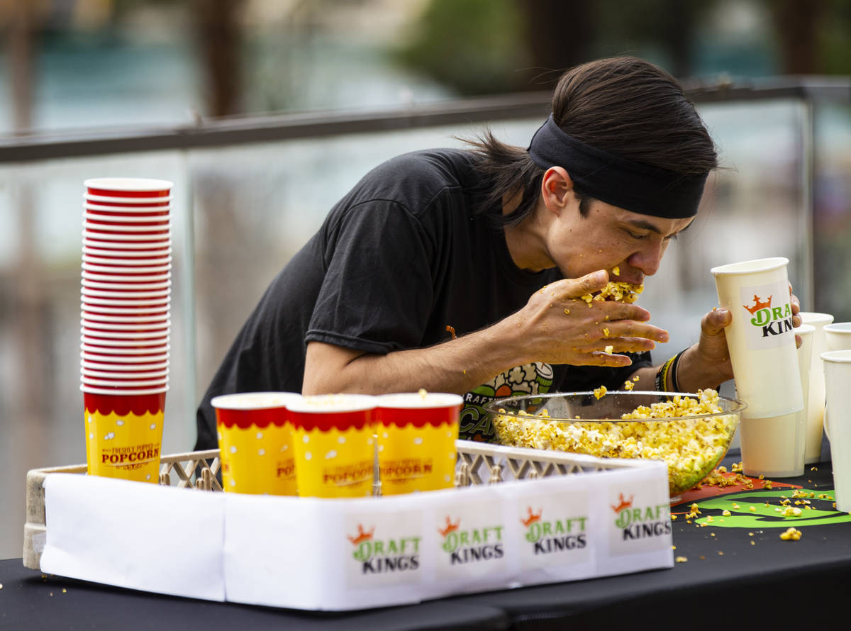 Matt Stonie competes in the World Popcorn Eating Championship during the "Red Carpet Film ...