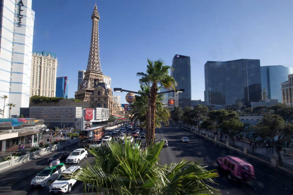 Traffic on the Las Vegas Strip on Tuesday, April 6, 2021. (Ellen Schmidt/Las Vegas Review-Journ ...