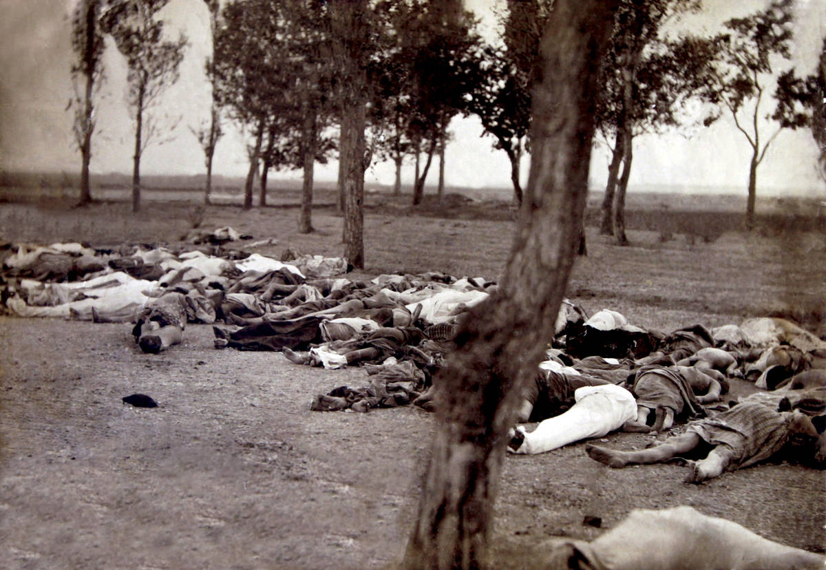 The bodies of deportees from Van who died of typhus and various other diseases, pictured in a f ...
