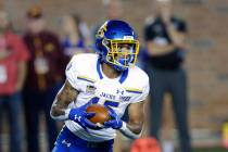 FILE - In this Aug. 29, 2019, file photo, South Dakota State wide receiver Cade Johnson plays d ...