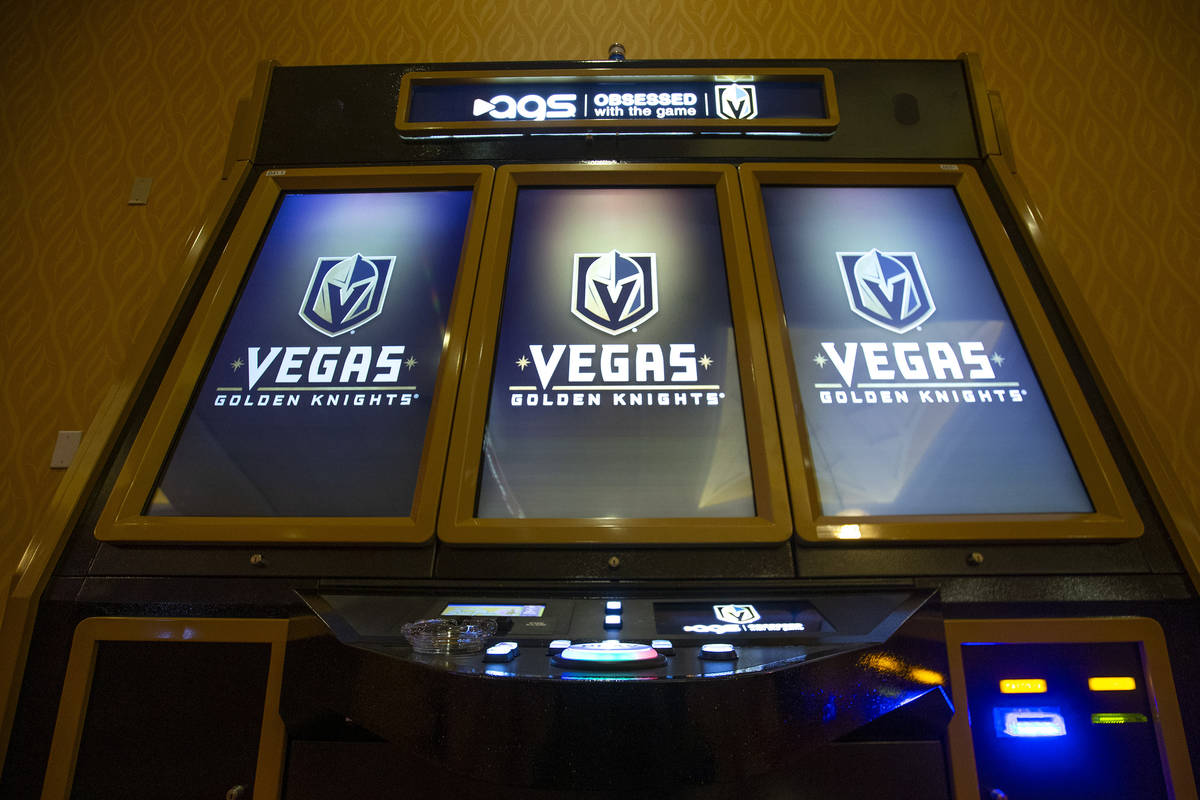 A new Vegas Golden Knights-themed slot machine is ready to be played at South Point on Tuesday, ...