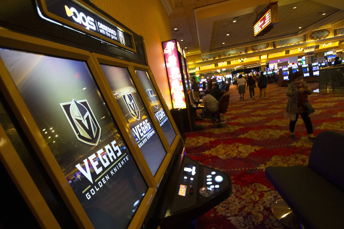 A new Vegas Golden Knights-themed slot machine is ready to be played at South Point on Tuesday, ...