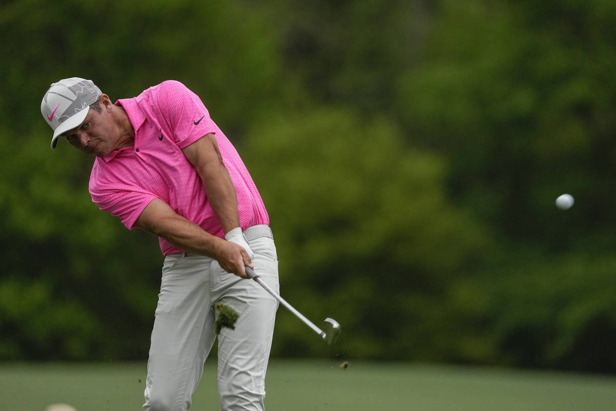 Paul Casey, of England, hits on the 12th hole during the second round of the Masters golf tourn ...