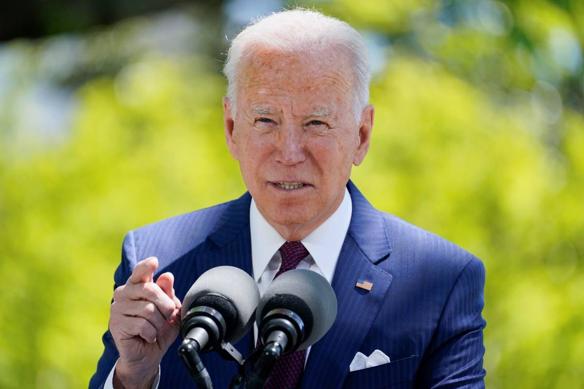 President Joe Biden speaks about COVID-19, on the North Lawn of the White House, Tuesday, April ...