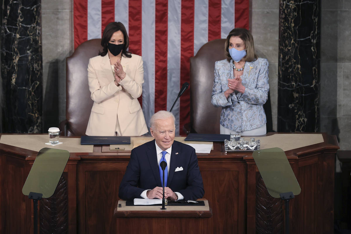 President Joe Biden arrives to address a joint session of Congress, Wednesday, April 28, 2021, ...