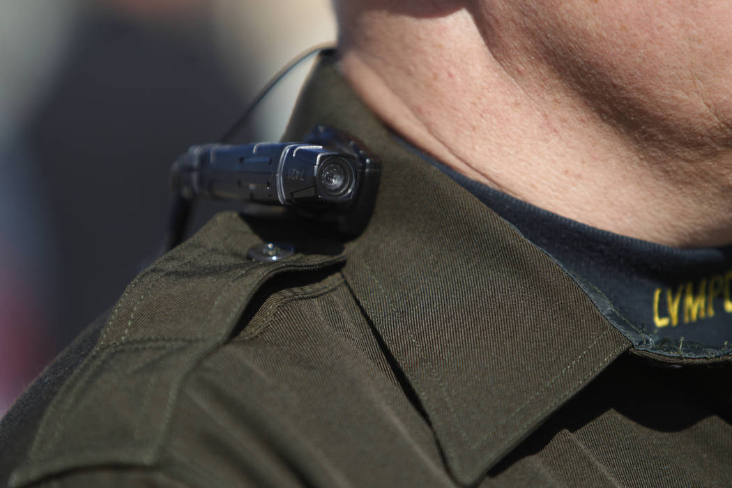 In this 2014, file photo, Las Vegas police Sgt. Peter Ferranti wears a body camera during a me ...