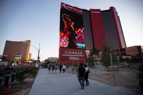 Resorts World Las Vegas is seen in Las Vegas, Friday, April 23, 2021. (Erik Verduzco / Las Vega ...