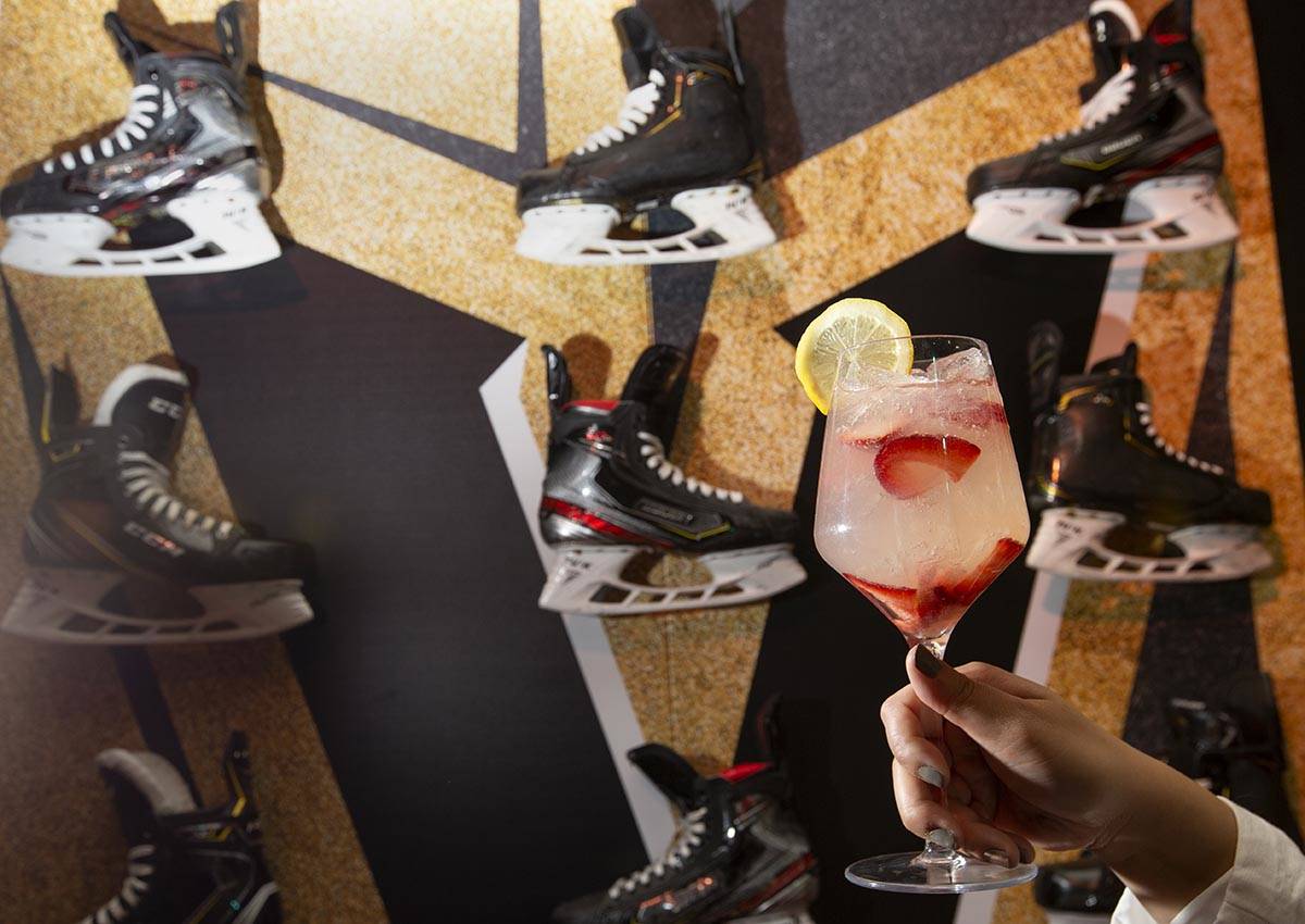 The Fleury cocktail at the Golden Knights-themed popup at Crimson Lounge at Red Rock Casino on ...
