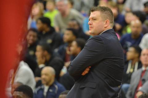 Findlay Prep Pilots head coach Andy Johnson walks the sideline during the second round game bet ...