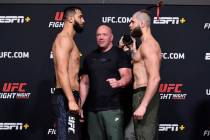 Opponents Dominick Reyes and Jiri Prochazka of the Czech Republic face off during the UFC weigh ...