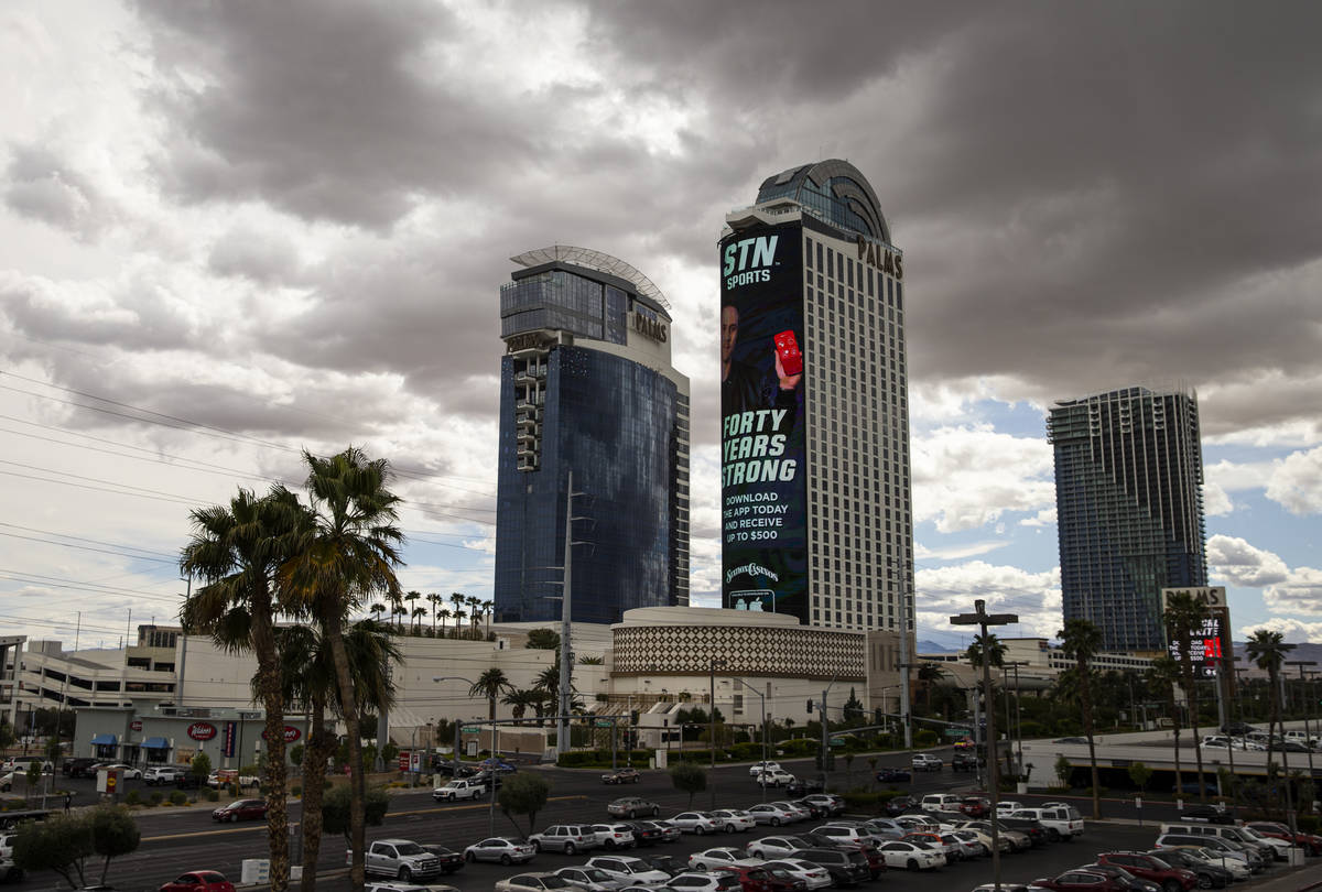 An exterior view of the Palms in Las Vegas on Monday, April 26, 2021. (Chase Stevens/Las Vegas ...