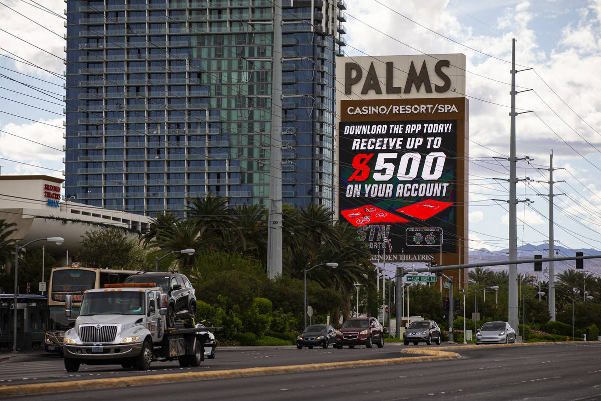 An exterior view of the Palms in Las Vegas on Monday, April 26, 2021. (Chase Stevens/Las Vegas ...